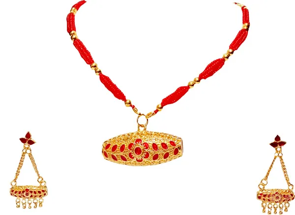 Assamese_Traditional_Gold_Plated_Red_Colour_Dulari_Tassel_Jewellery_Set_For_Women_&_Girls